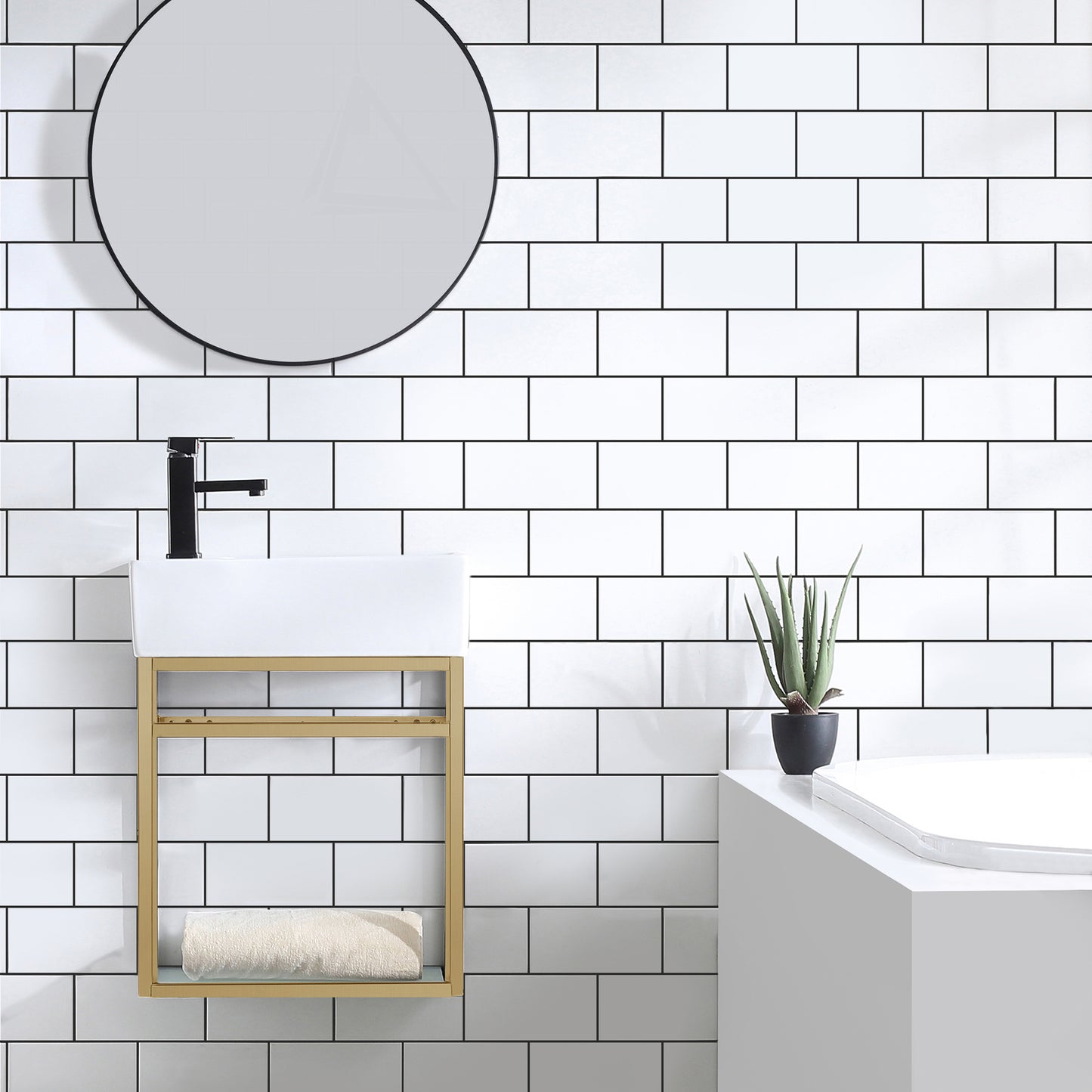 Swiss Madison, Pierre 19.5 Single, Open Shelf, Gold Metal Frame Bathroom Vanity
