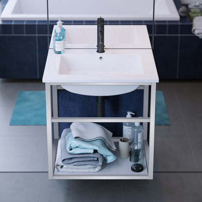 Swiss Madison, Pierre 24 Single, Open Shelf, Chrome Metal Frame Bathroom Vanity