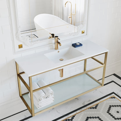 Swiss Madison, Pierre 48 Single, Open Shelf, Gold Metal Frame Bathroom Vanity