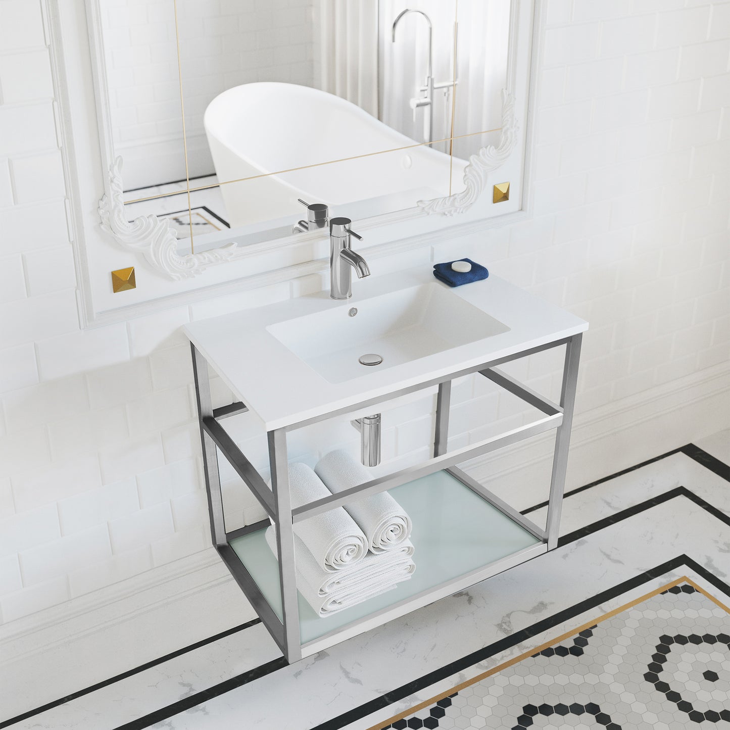 Swiss Madison, Pierre 30 Single, Open Shelf, Chrome Metal Frame Bathroom Vanity