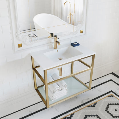 Swiss Madison, Pierre 30 Single, Open Shelf, Gold Metal Frame Bathroom Vanity