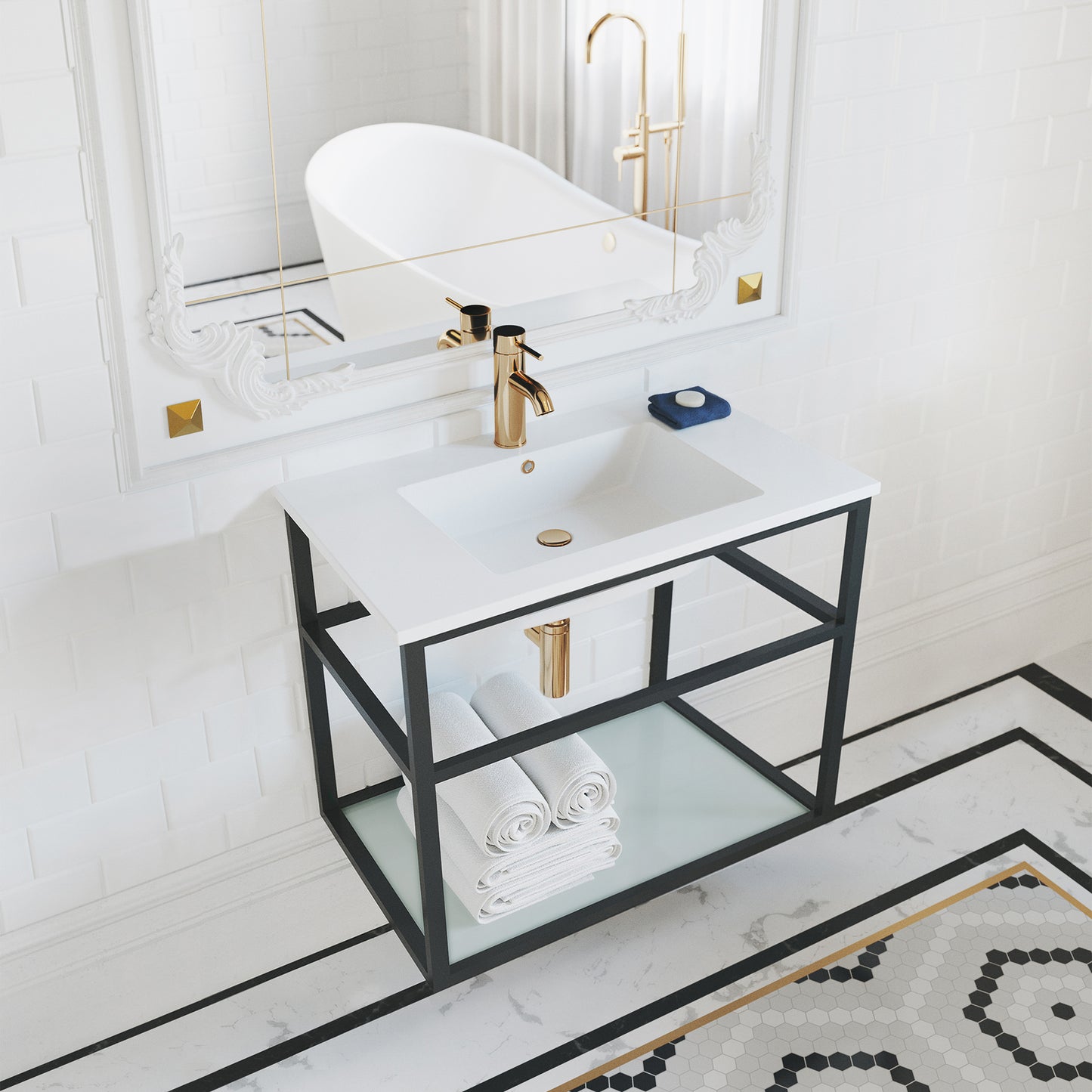 Swiss Madison, Pierre 30 Single, Open Shelf, Matte Black Metal Frame Bathroom Vanity