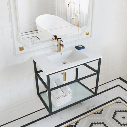 Swiss Madison, Pierre 30 Single, Open Shelf, Matte Black Metal Frame Bathroom Vanity