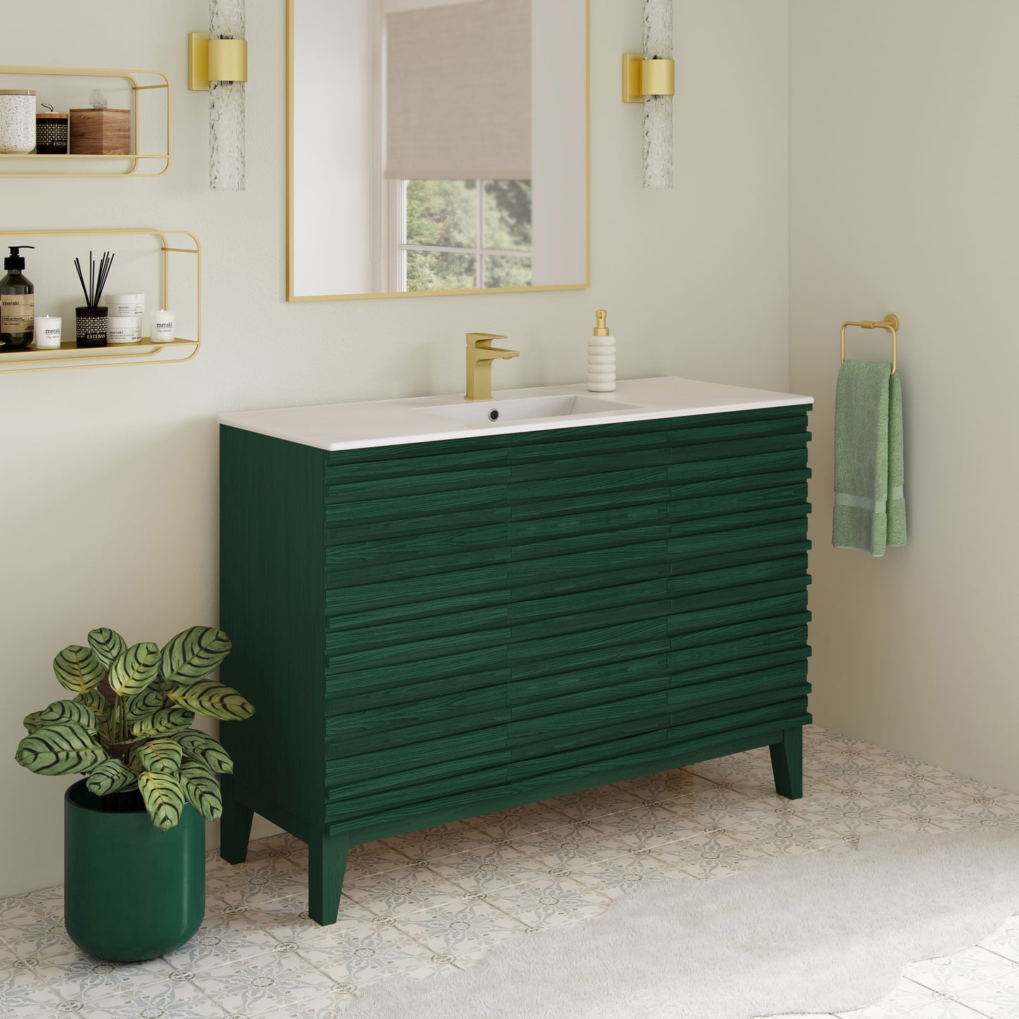 Swiss Madison, Cascade 48" Freestanding Bathroom Vanity in Green Oak with Sink Top