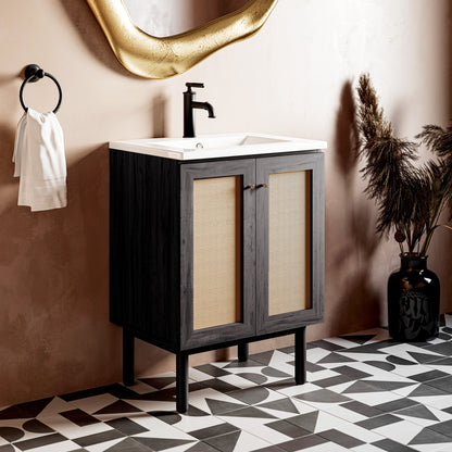 Swiss Madison, Classe 24" Freestanding Bathroom Vanity in Black Oak with Sink Top