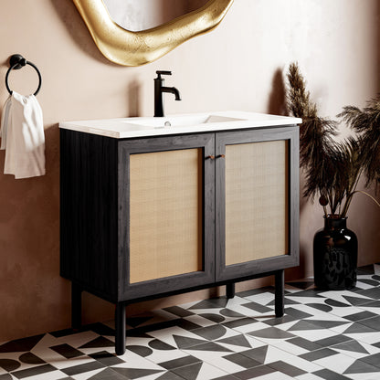 Swiss Madison, Classe 36" Freestanding Bathroom Vanity in Black Oak with Sink Top