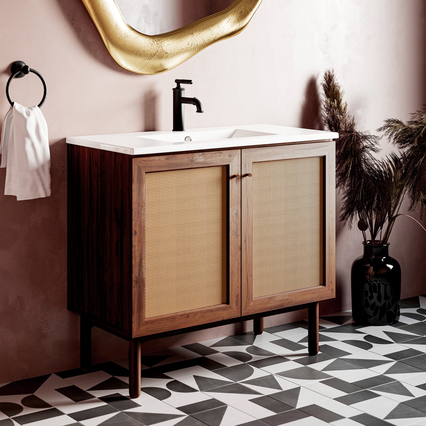 Swiss Madison, Classe 36" Freestanding Bathroom Vanity in Brown Oak with Sink Top
