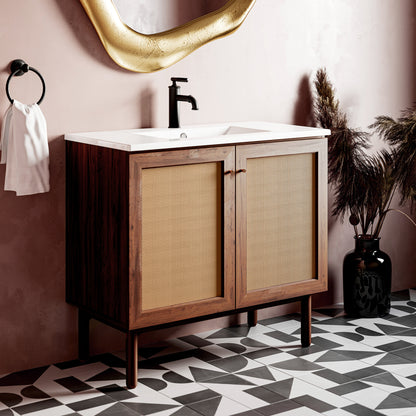 Swiss Madison, Classe 36" Freestanding Bathroom Vanity in Brown Oak with Sink Top