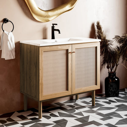 Swiss Madison, Classe 36" Freestanding Bathroom Vanity in Golden Oak with Sink Top