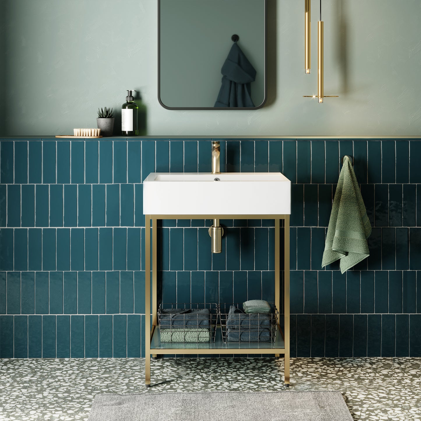 Swiss Madison, Pierre 24 Single, Freestanding, Open Shelf, Gold Metal Frame Bathroom Vanity