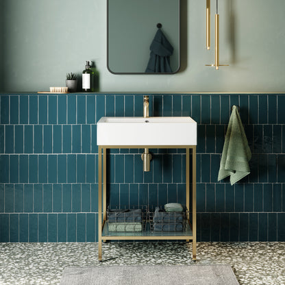 Swiss Madison, Pierre 24 Single, Freestanding, Open Shelf, Gold Metal Frame Bathroom Vanity