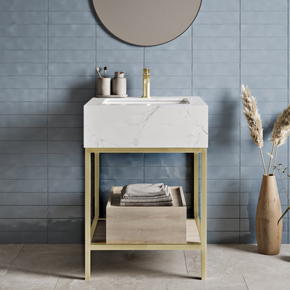 Swiss Madison, Beau 24" Open Shelf Natural Oak Frame Freestanding Bathroom Vanity with Sink Top