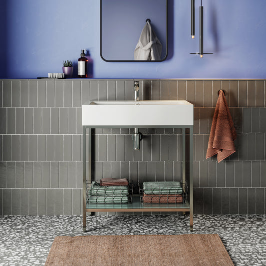 Swiss Madison, Pierre 32 Single, Freestanding, Open Shelf, Chrome Metal Frame Bathroom Vanity