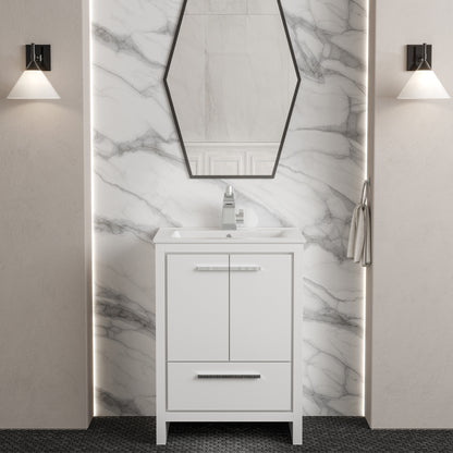 Swiss Madison, Virage 24" Freestanding Bathroom Vanity in White with Sink Top