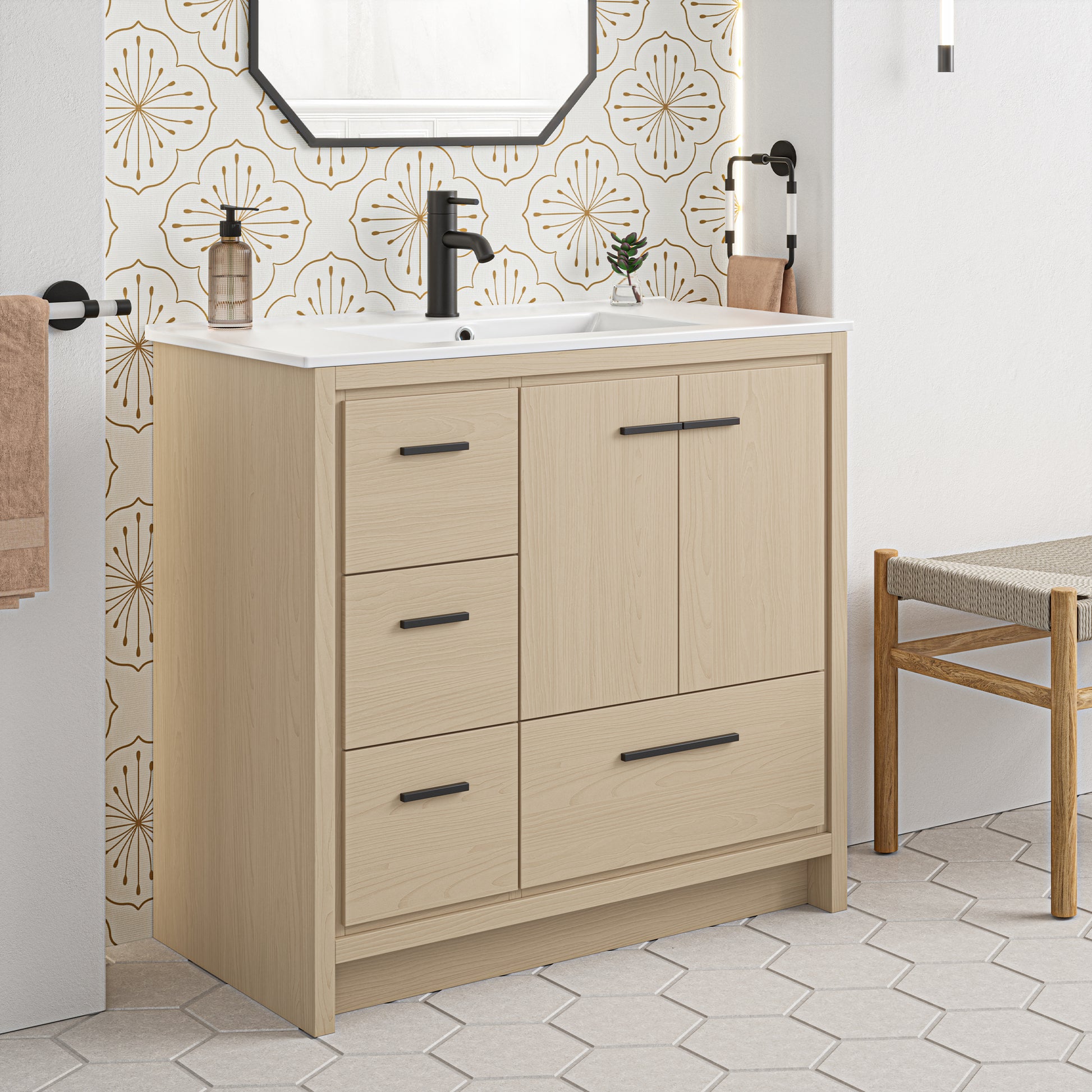 Swiss Madison Virage 36-inch freestanding bathroom vanity in Natural Oak — view 7