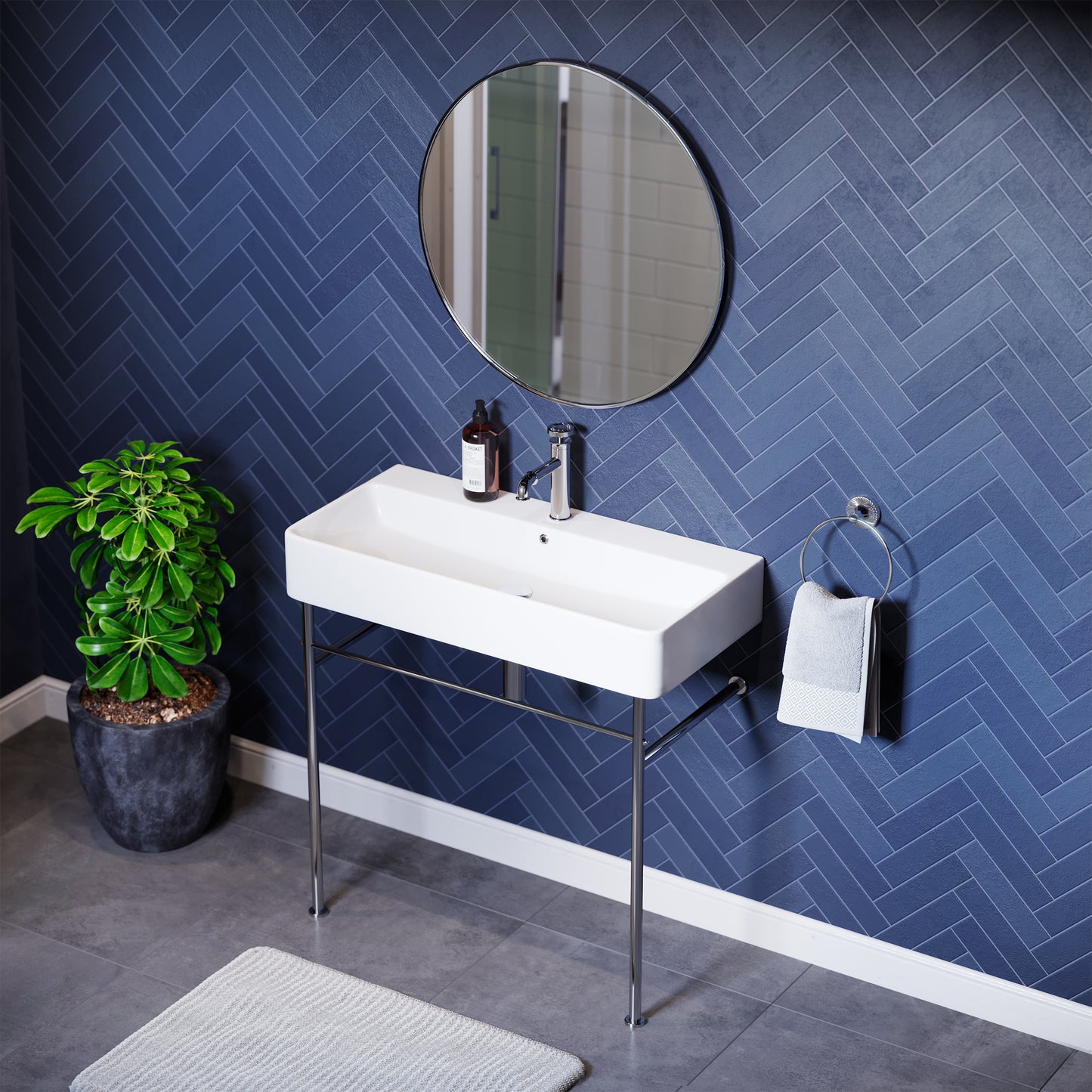 Swiss Madison, Carre 36 Ceramic Console Sink White Basin Chrome Legs
