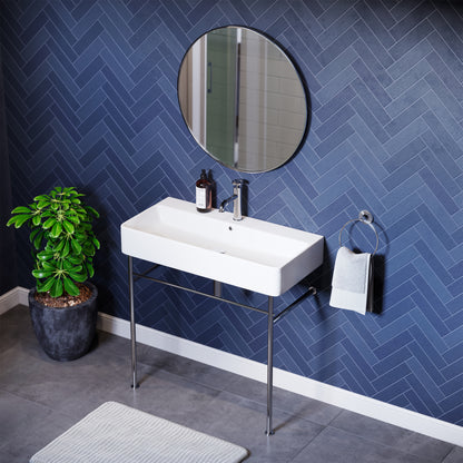 Swiss Madison, Carre 36 Ceramic Console Sink White Basin Chrome Legs