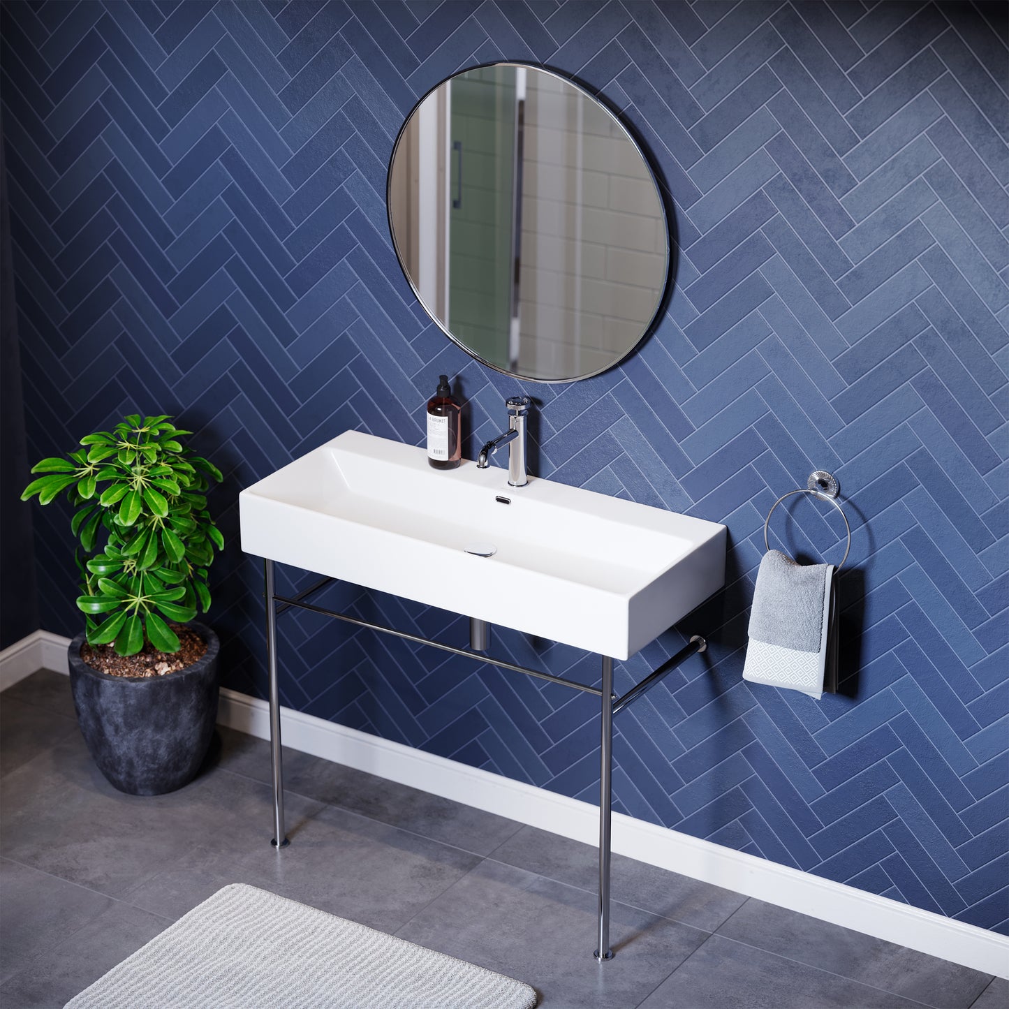 Swiss Madison, Claire 40 Ceramic Console Sink White Basin Chrome Legs
