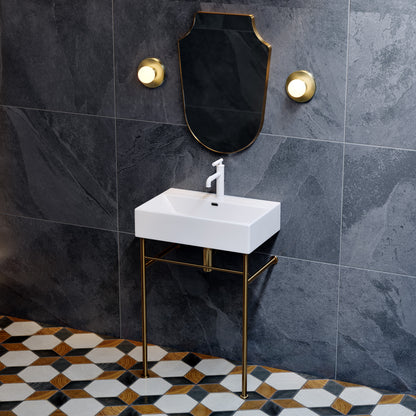 Swiss Madison, Claire 24 Ceramic Console Sink White Basin Brushed Gold Legs