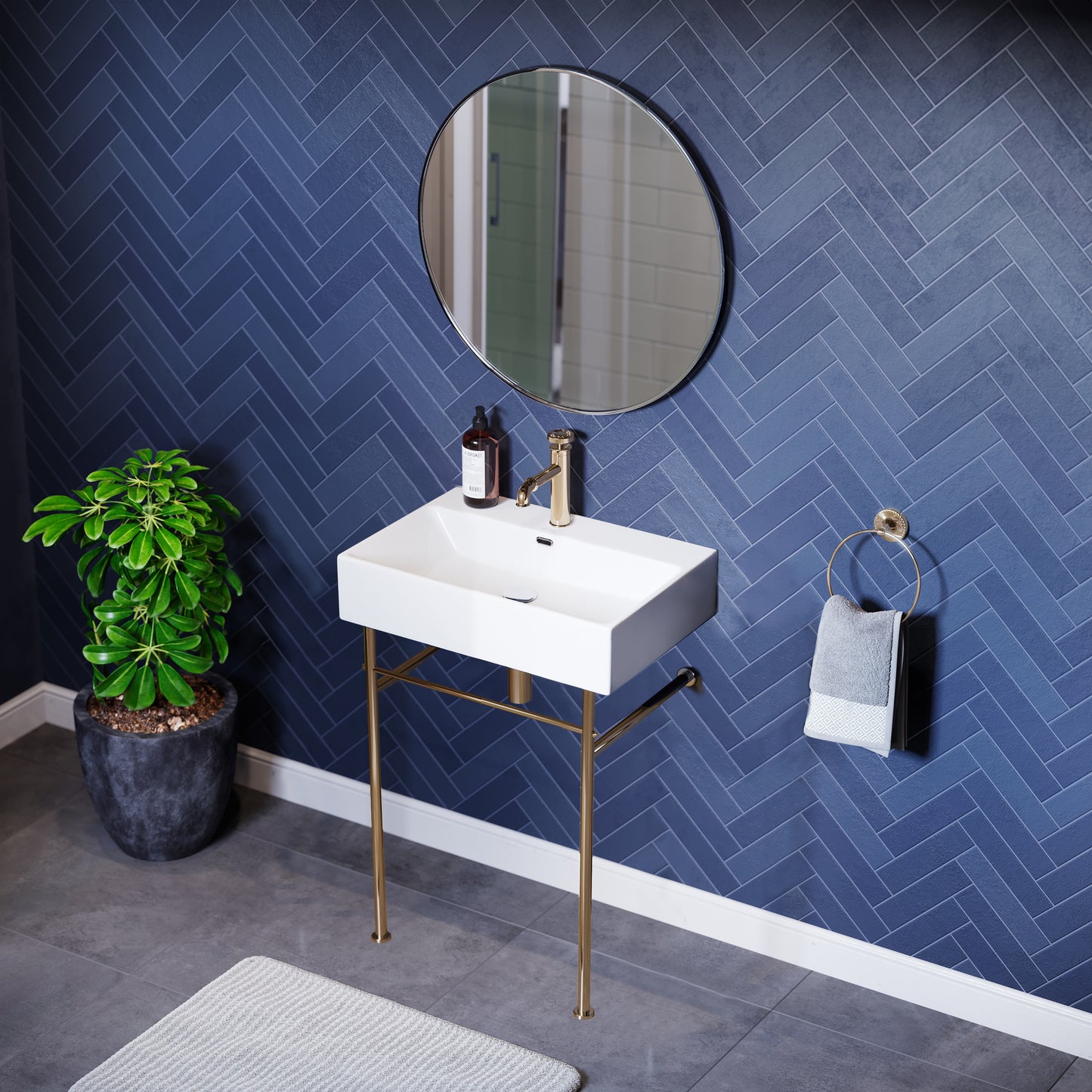 Swiss Madison, Claire 24 Ceramic Console Sink White Basin Gold Legs