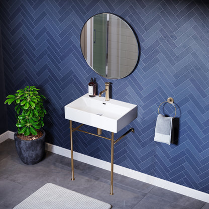 Swiss Madison, Claire 24 Ceramic Console Sink White Basin Gold Legs
