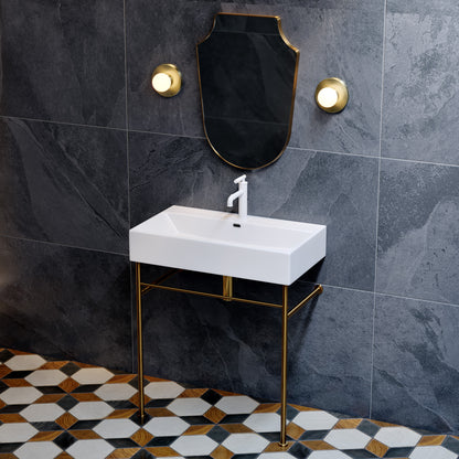 Swiss Madison, Claire 30 Ceramic Console Sink White Basin Brushed Gold Legs