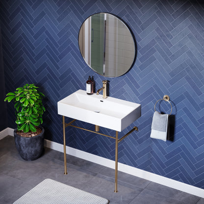 Swiss Madison, Claire 30 Ceramic Console Sink White Basin Gold Legs