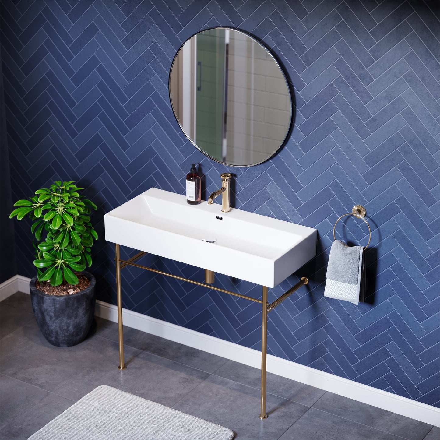 Swiss Madison, Claire 40 Ceramic Console Sink White Basin Gold Legs