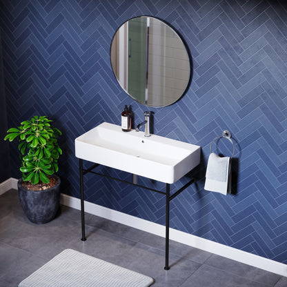 Swiss Madison, Carre 36" Ceramic Console Sink White Basin Black Legs