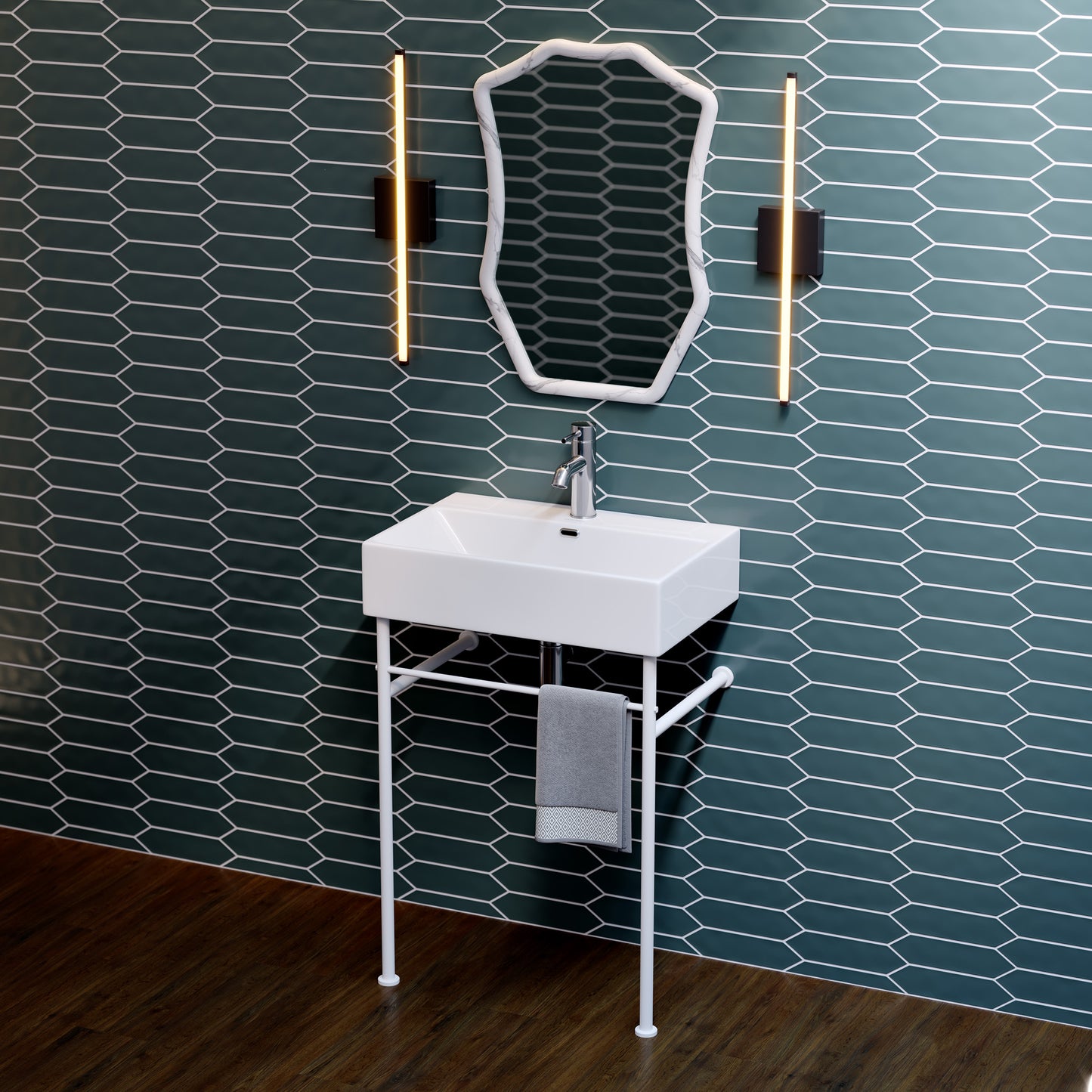 Swiss Madison, Claire 24 Ceramic Console Sink White Basin Matte White Legs