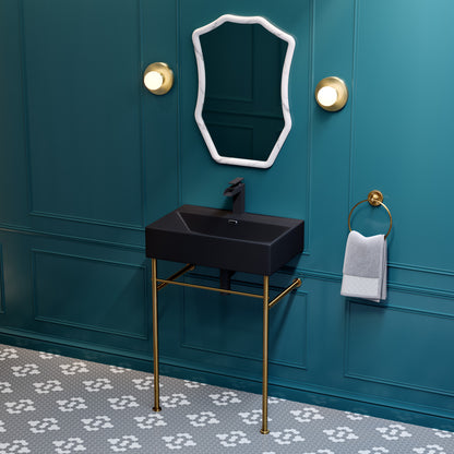 Swiss Madison, Claire 24 Ceramic Console Sink Matte Black Basin Brushed Gold Legs