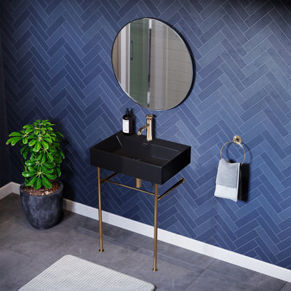 Swiss Madison, Claire 24 Ceramic Console Sink Matte Black Basin Gold Legs