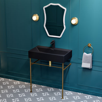Swiss Madison, Claire 30 Ceramic Console Sink Matte Black Basin Brushed Gold Legs