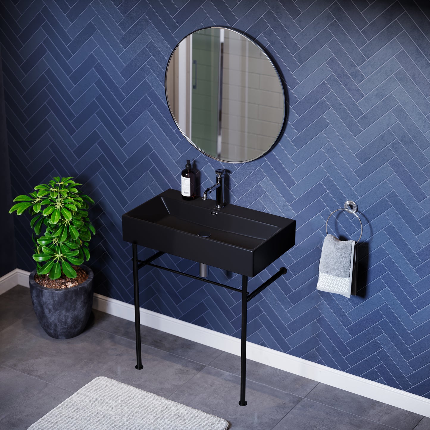 Swiss Madison, Claire 30 Ceramic Console Sink Matte Black Basin Black Legs