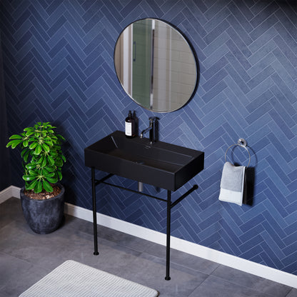 Swiss Madison, Claire 30 Ceramic Console Sink Matte Black Basin Black Legs