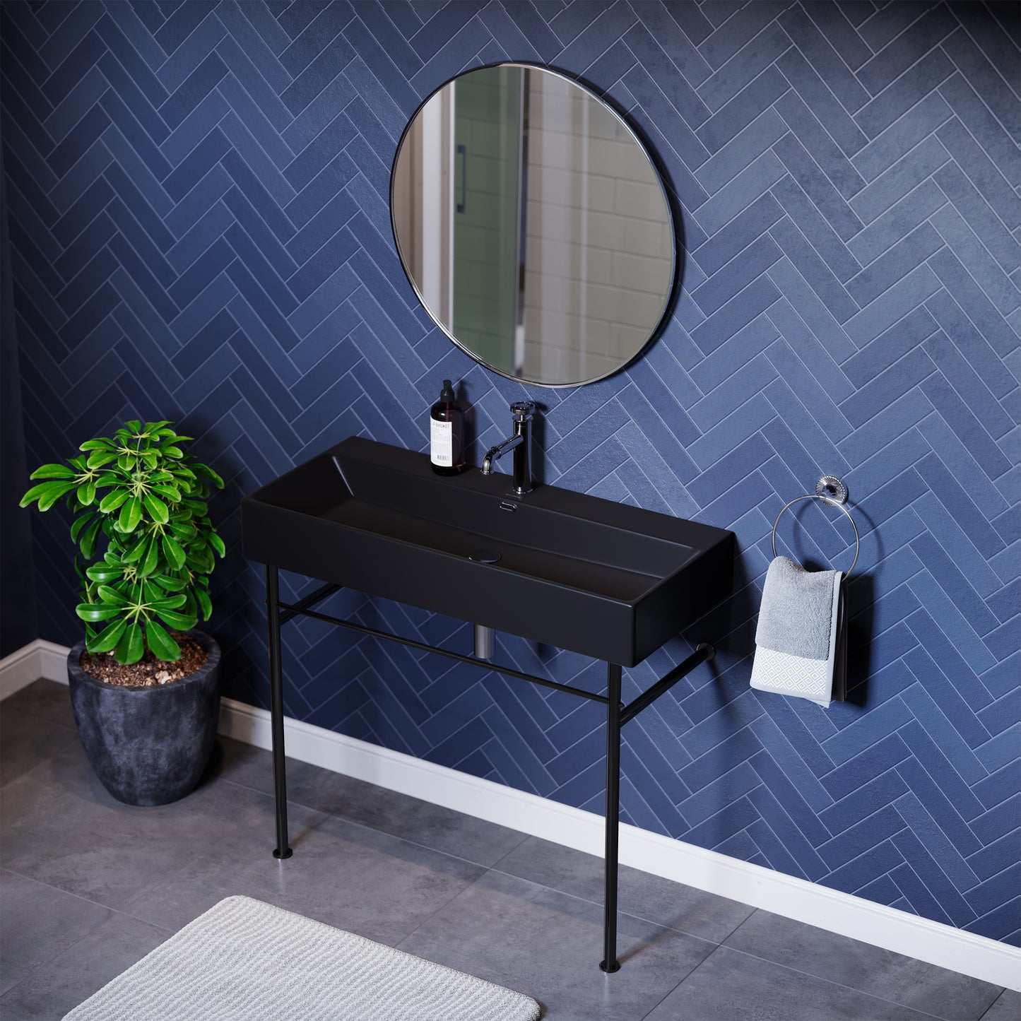 Swiss Madison, Claire 40 Ceramic Console Sink Matte Black Basin Black Legs