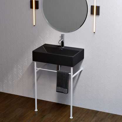 Swiss Madison, Claire 24 Ceramic Console Sink Matte Black Basin Matte White Legs