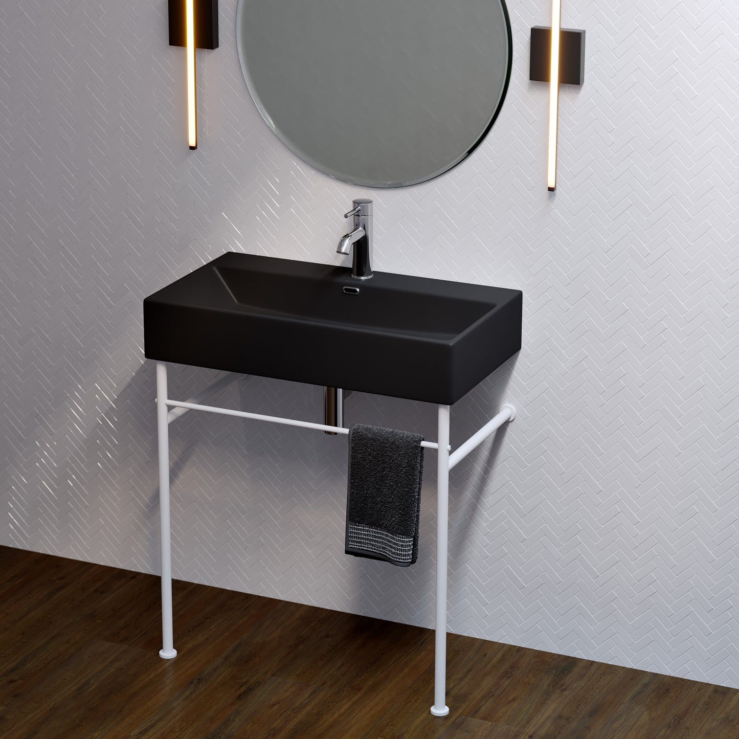 Swiss Madison, Claire 30 Ceramic Console Sink Matte Black Basin Matte White Legs