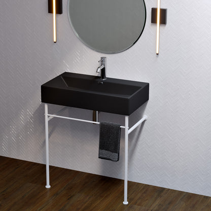Swiss Madison, Claire 30 Ceramic Console Sink Matte Black Basin Matte White Legs