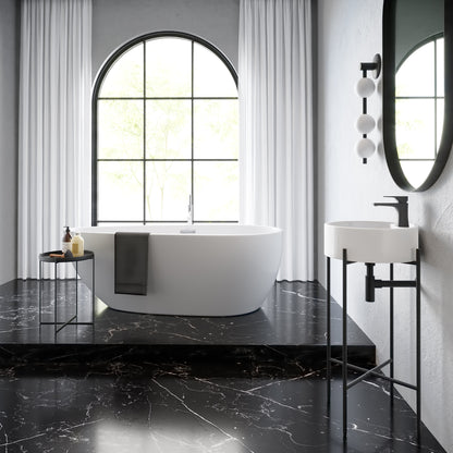 Swiss Madison, Monaco 16" Round Console Sink with Faucet Mount, White Basin Matte Black Legs