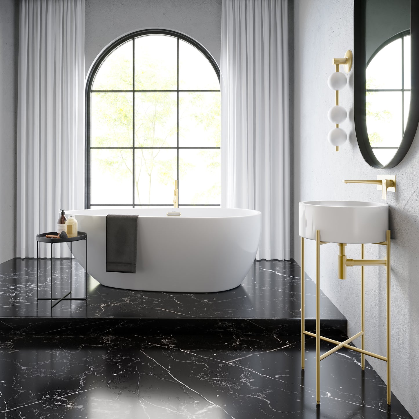 Swiss Madison, Monaco 16.5" Round Console Sink, White Basin Brushed Gold Legs
