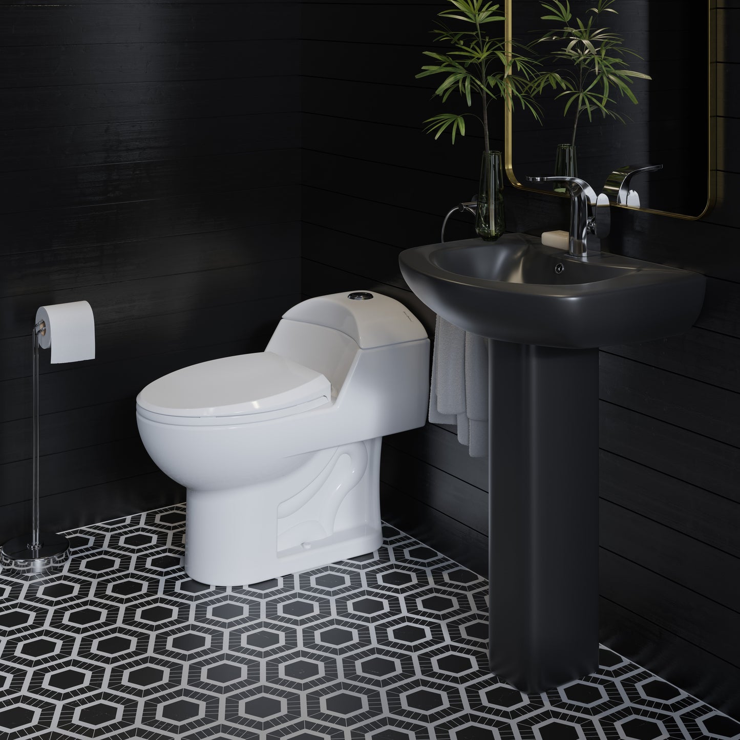Swiss Madison, Chateau Two-Piece Round Pedestal Sink in Matte Black