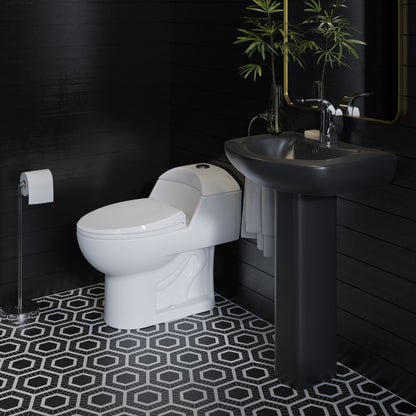 Swiss Madison, Chateau Two-Piece Round Pedestal Sink in Matte Black