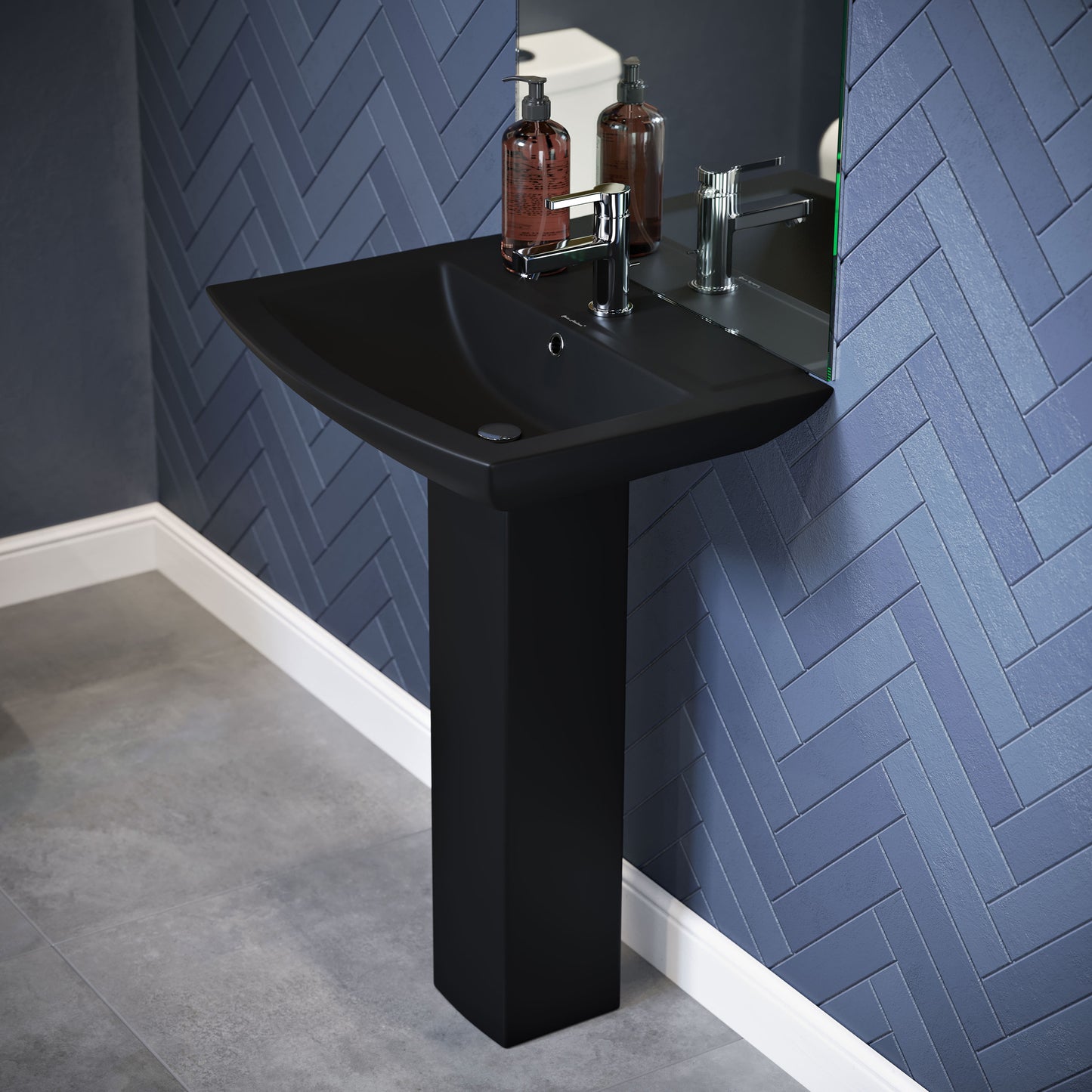 Swiss Madison, Sublime Square Two-Piece Pedestal Sink in Matte Black