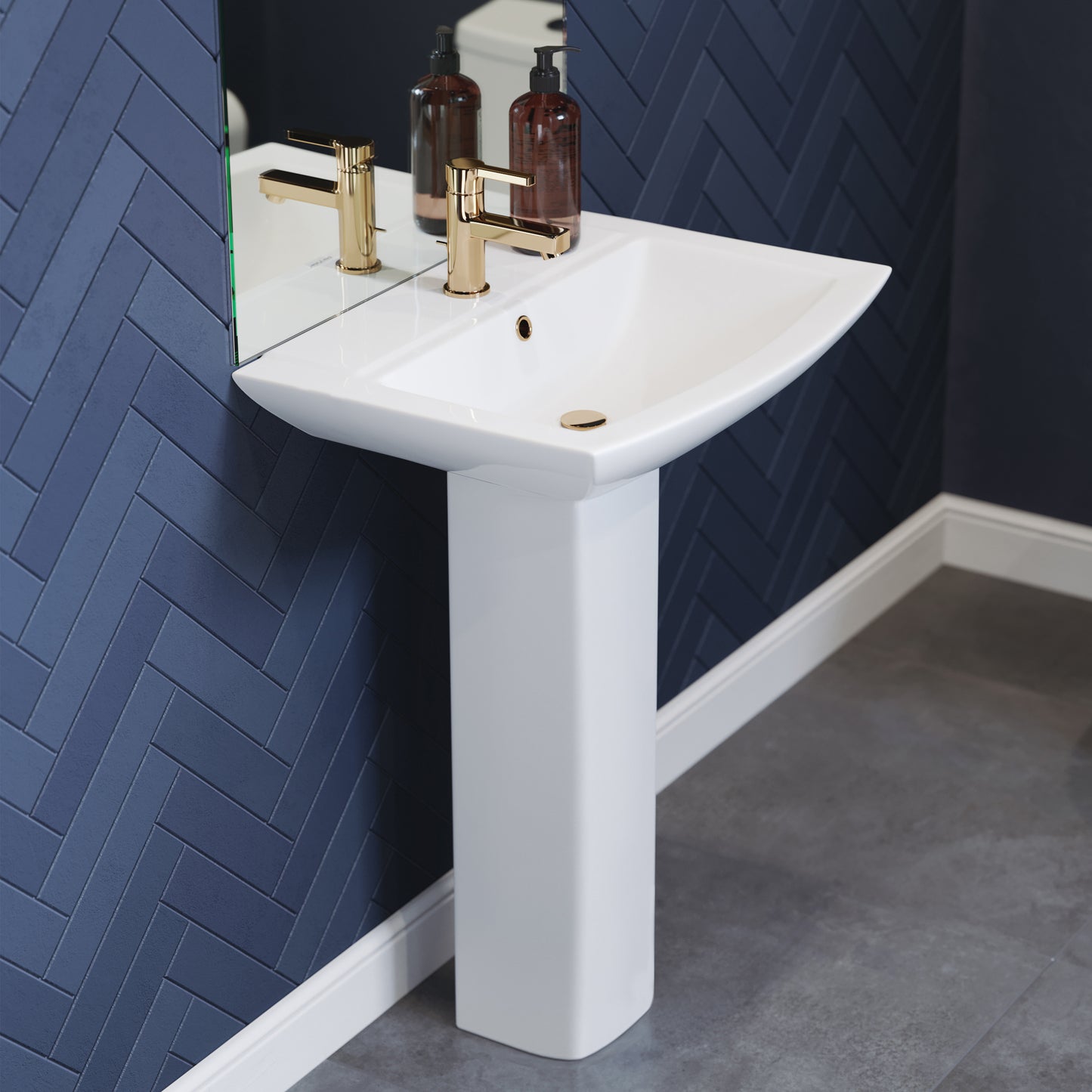 Swiss Madison, Sublime Two-Piece Glossy White Ceramic Rectangular Pedestal Sink
