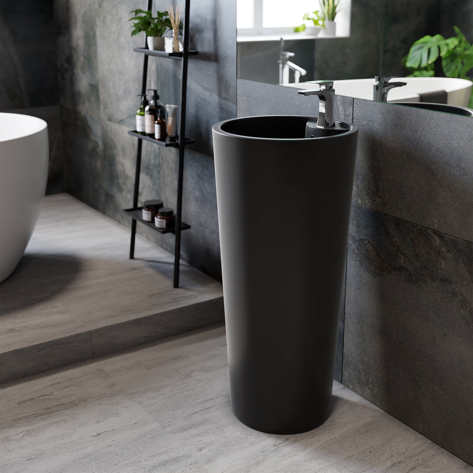 Swiss Madison Matte Black pedestal bathroom vanity — view 6