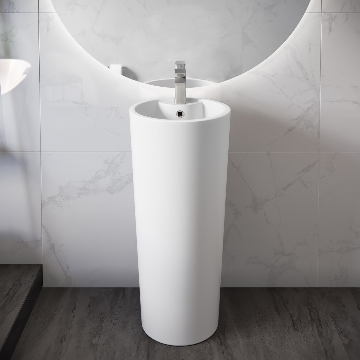 Swiss Madison, Monaco Circular Basin Pedestal Sink in Matte White