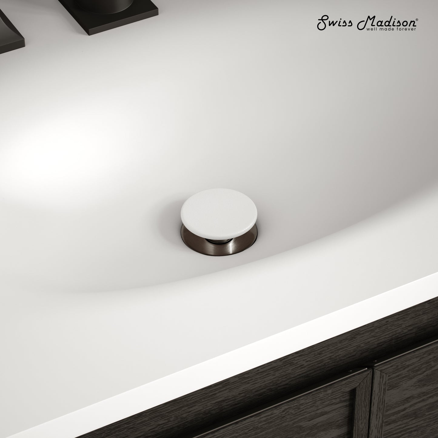 Swiss Madison, Lisse Concrete Bathroom Sink Non-Overflow Pop Up Drain in Matte White