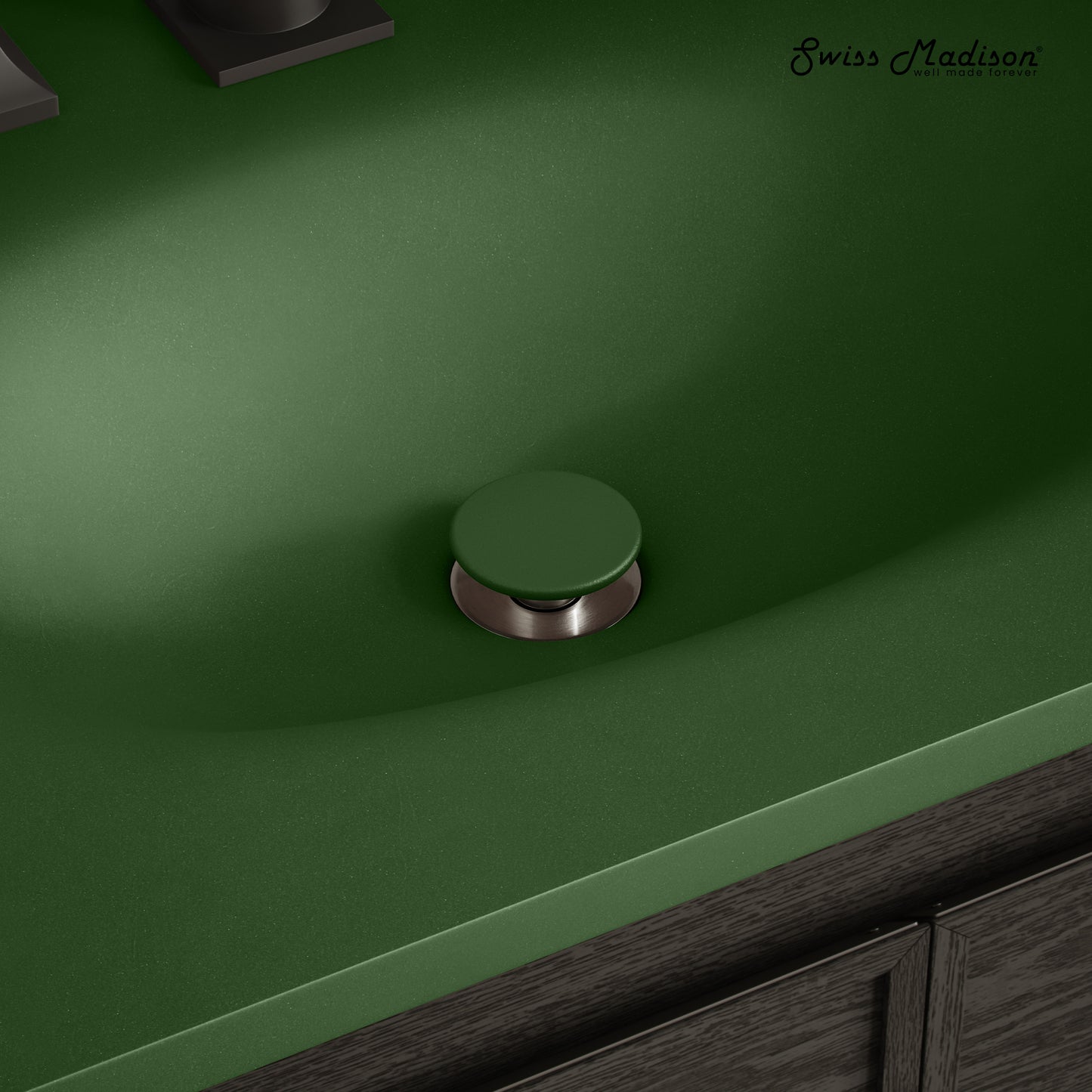 Swiss Madison, Lisse Concrete Bathroom Sink Non-Overflow Pop Up Drain in Matte Royal Green