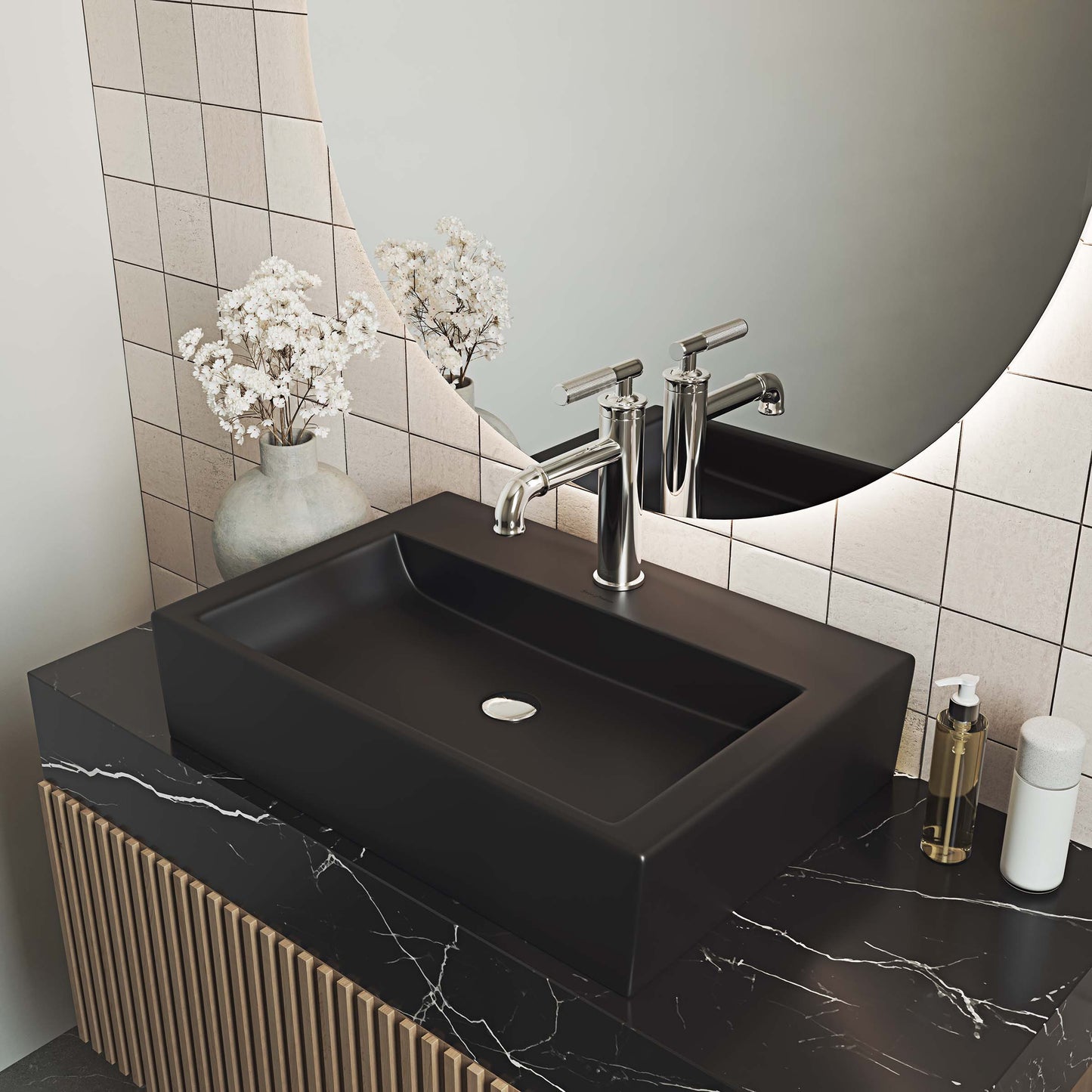 Swiss Madison, Claire 20 Rectangle Ceramic Vessel Sink, Matte Black